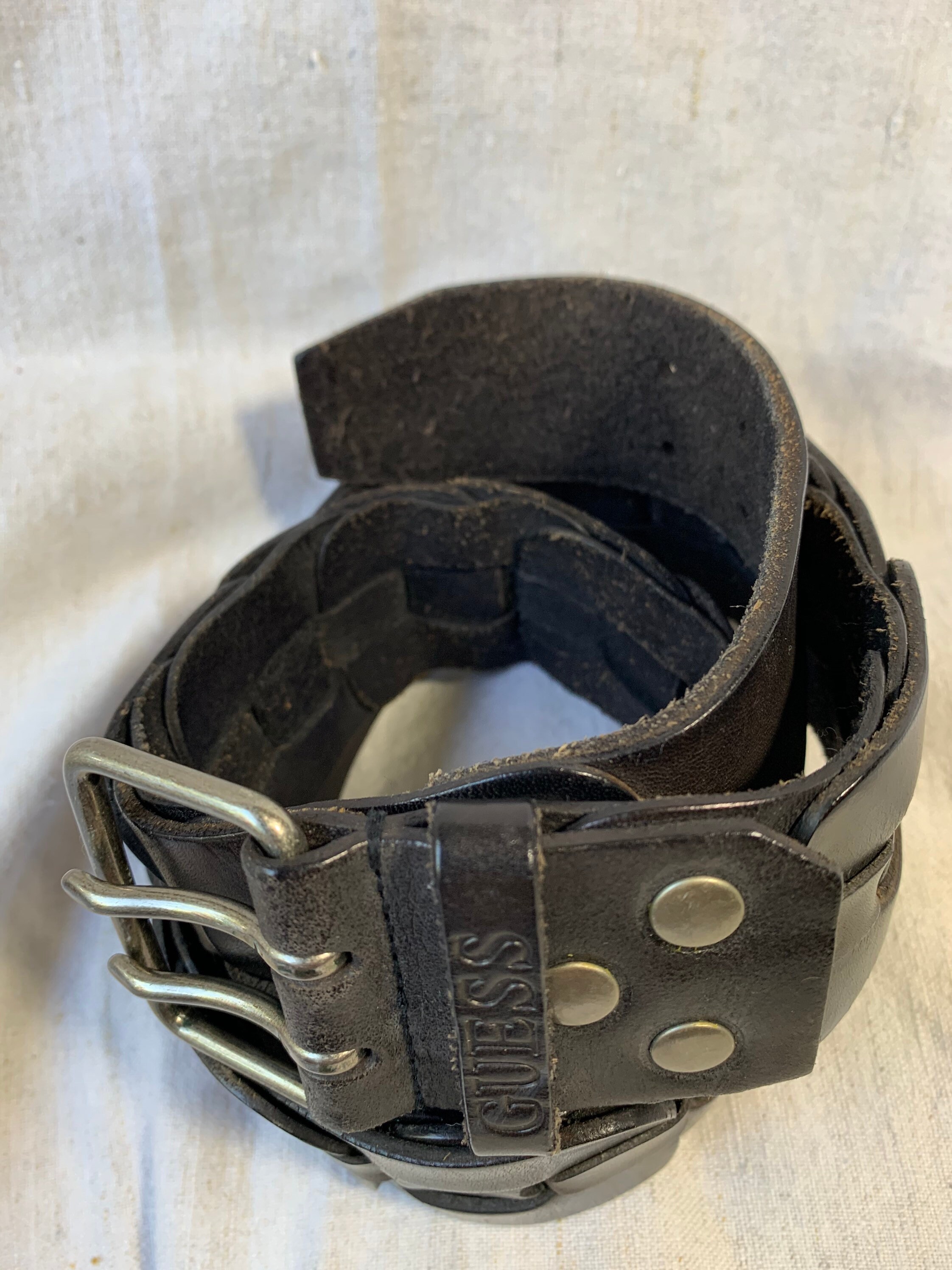 Awesome Vintage GUESS Dark Brown Woven Leather Belt Medium 