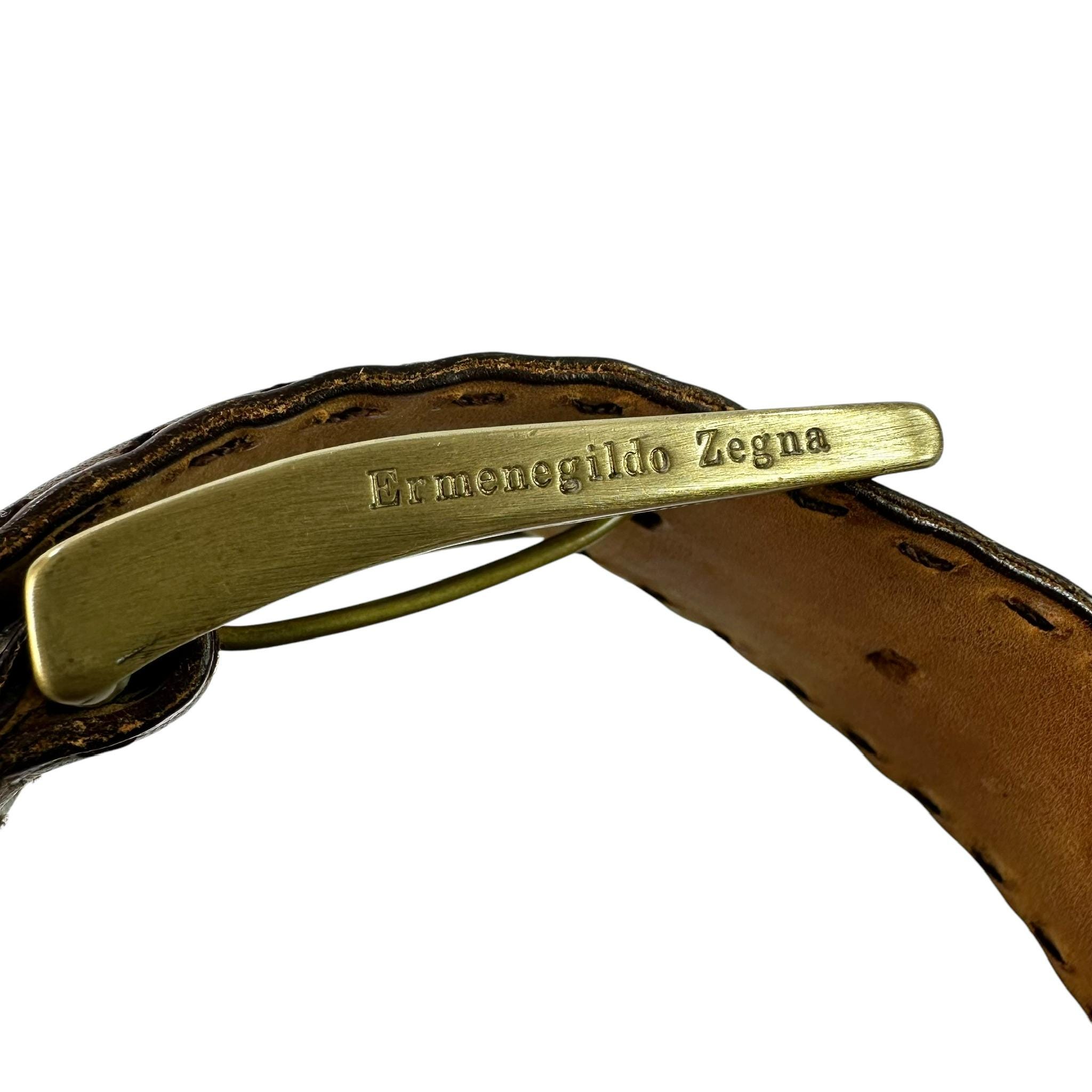ERMENEGILDO ZEGNA Brown Stitch Leather Dress Belt Made In Italy 42 XL ERMENEGILDO ZEGNA Brown Stitch Leather Dress Belt Made in  main image 2