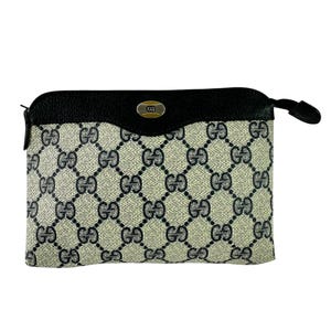 GUCCI Vintage Sherry Line GG Web PVC Canvas Leather Navy