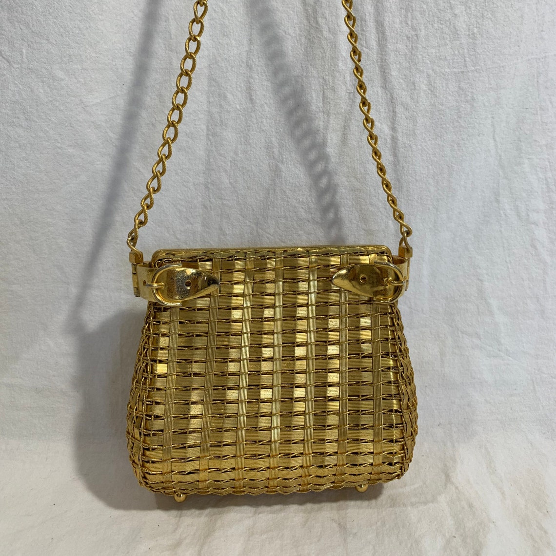Vintage ornate chain wire shoulder bag with side buckles gold Etsy