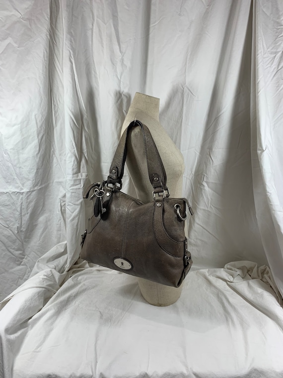 Stunning genuine vintage FOSSIL gray leather tote… - image 2