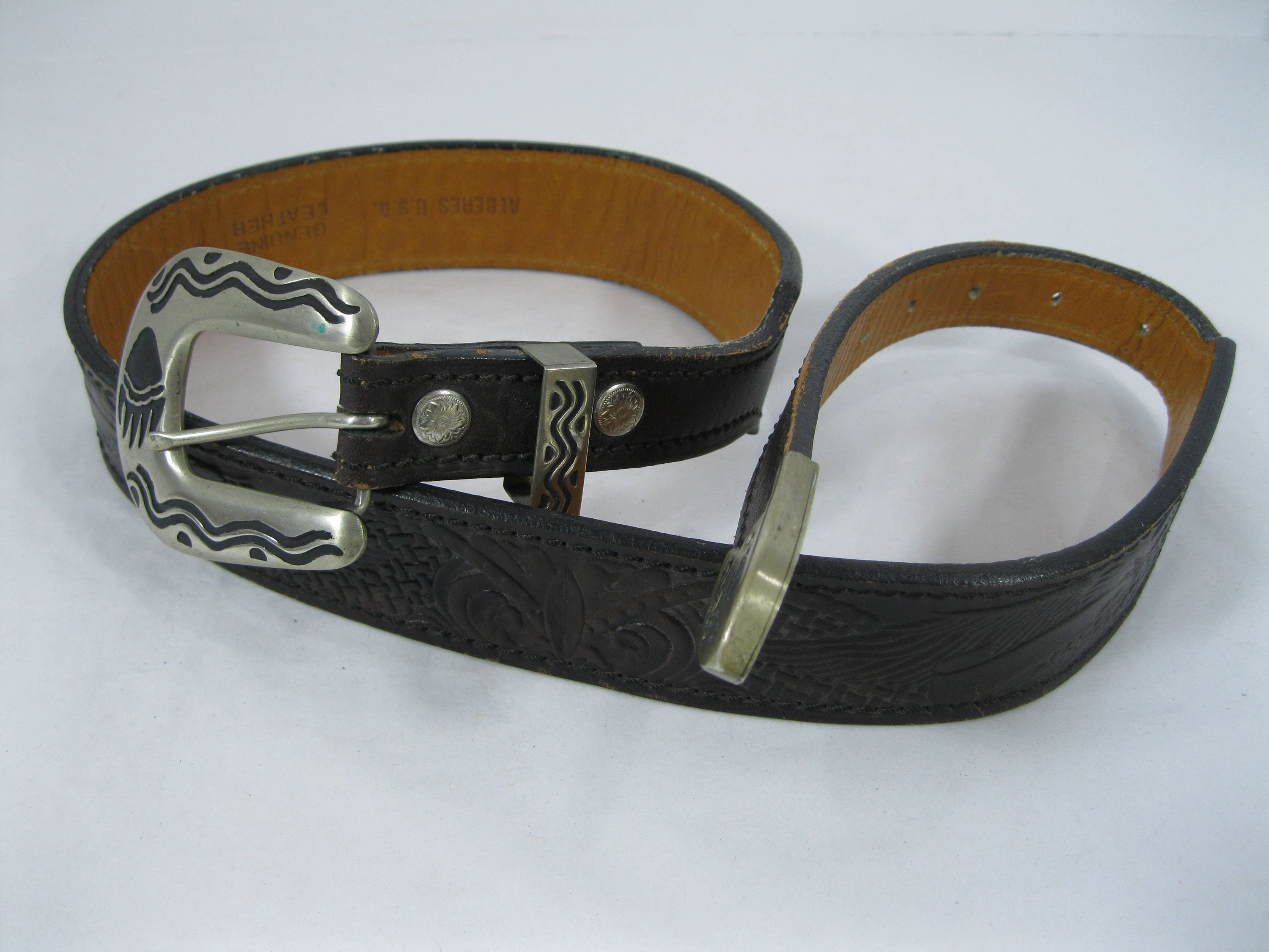 Vintage Western Genuine AL BERES Black Hand Tooled Leather  display picture 1