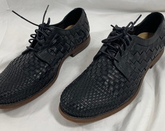 Vintage Männer FRYE schwarze Leder gewebte Oxfords Schuhe 10,5 D