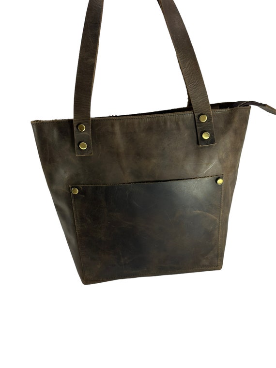 Genuine vintage brown leather tote bag shopper sho