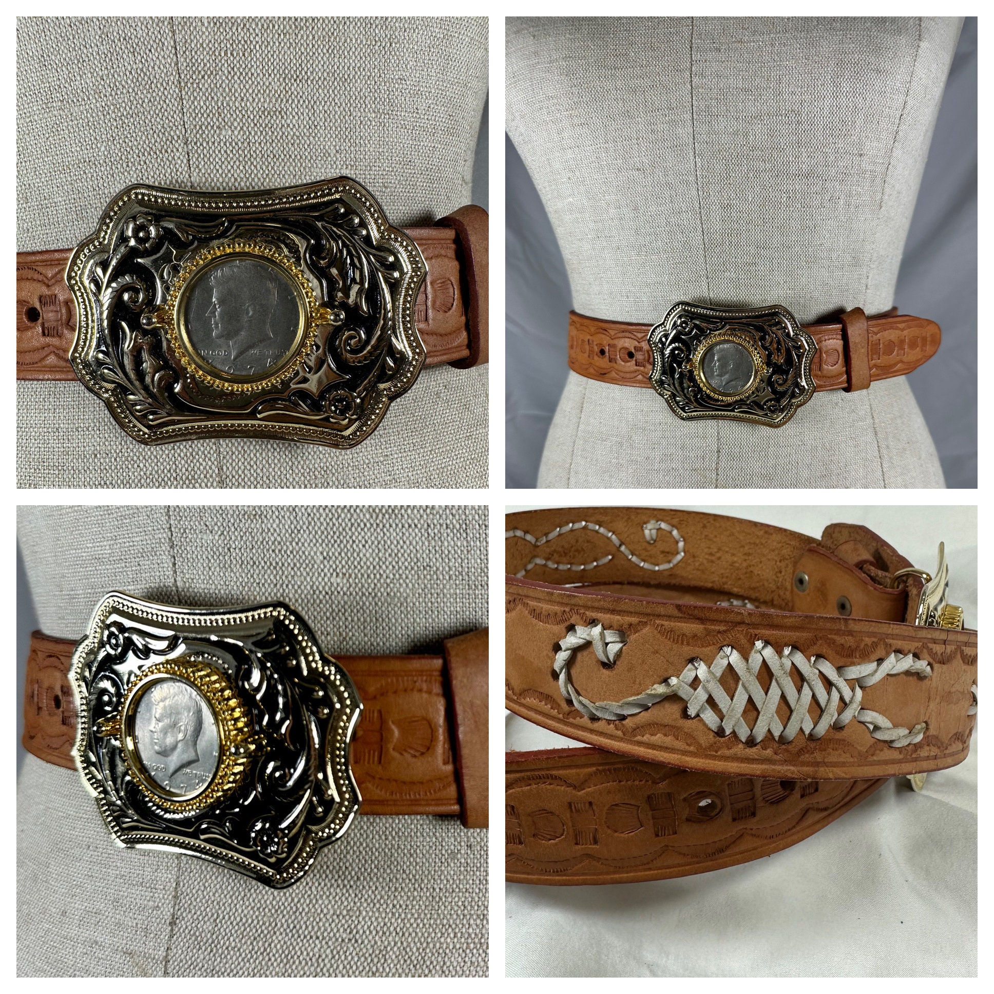 ヴィンテージ ケネディ ハーフ ダラー バックル タン レザー ベルト