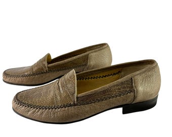 Genuine men MORESCHI Tan Ostrich and Leather Penny Loafers Shoes 9.5