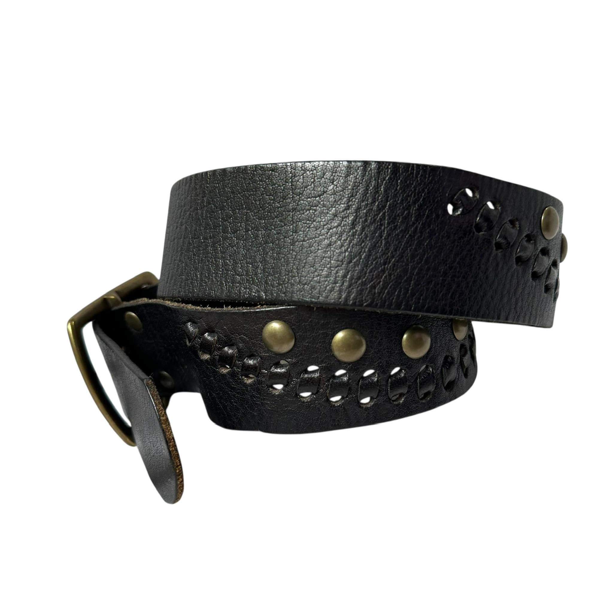 linea pelle black leather statement belt Genuine LINEA PELLE Black Leather Belt With Perforated  main image 4