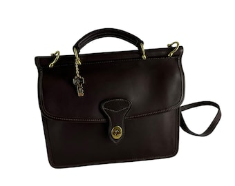 Genuine Vintage Brown JACK GEORGES Leather Crossbody Bag Top Handle Turnlock