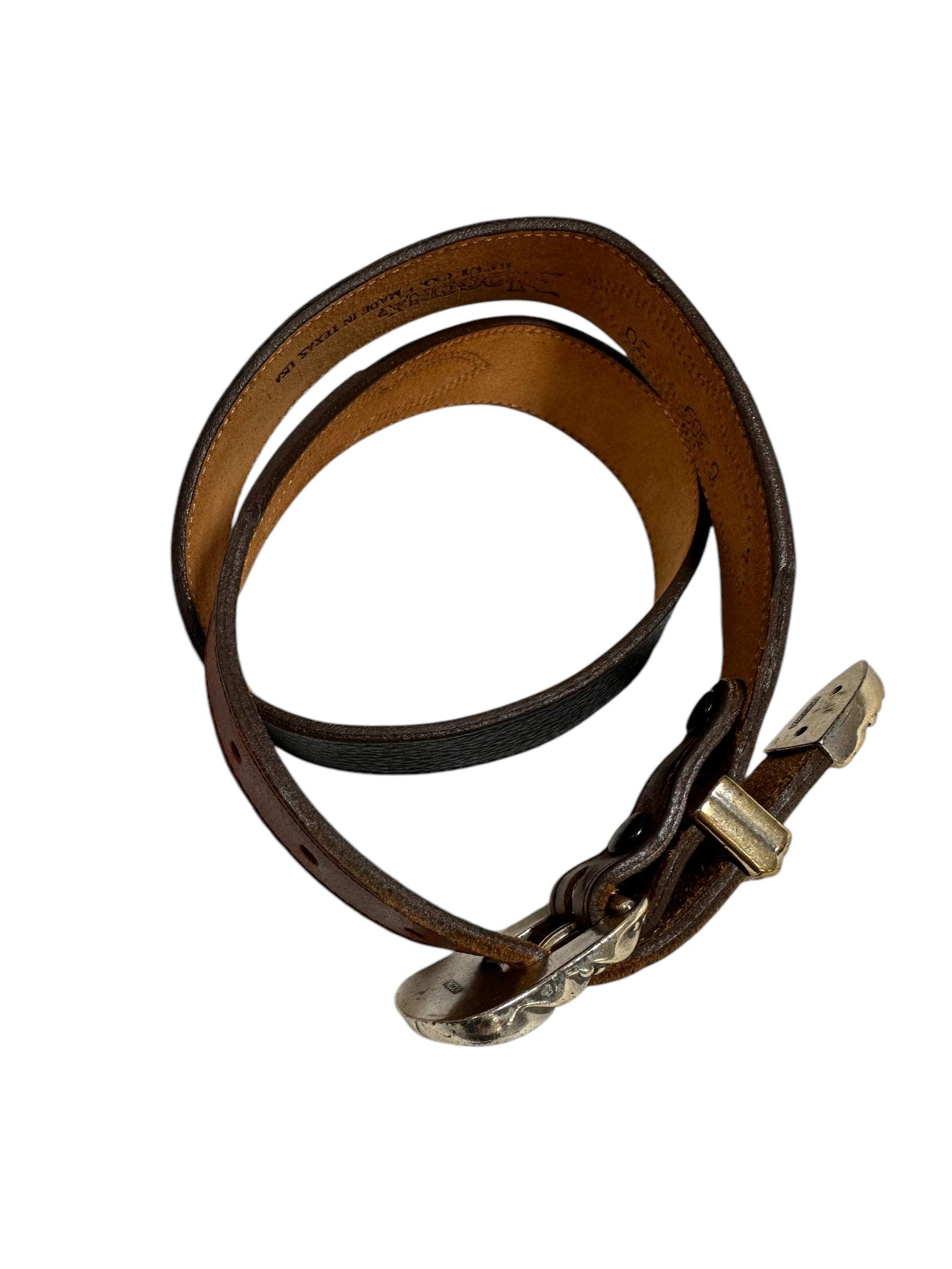 NOCONA Brown/Black Leather Belt With Floral Buckle Western Made In USA 30 NOCONA Brown/black Leather Belt With Floral Buckle Western  main image 2