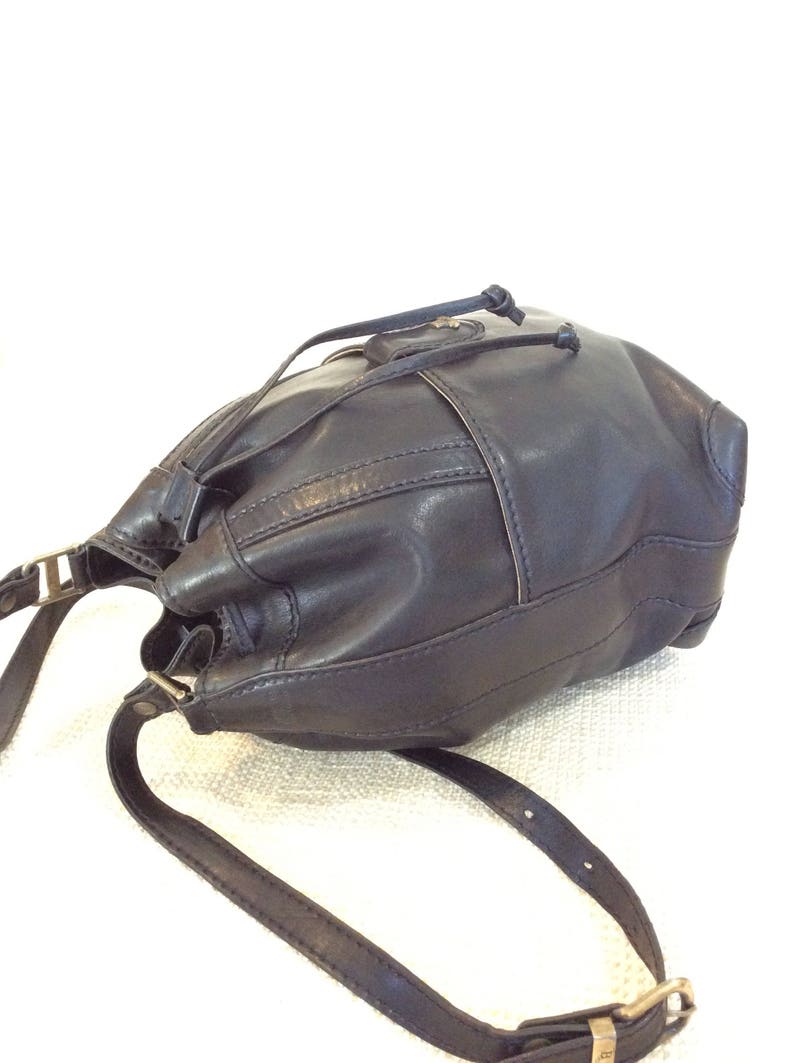 Genuine BONIA vintage black leather drawstring shoulder bag | Etsy