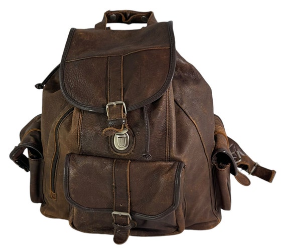 Genuine Strong Brown Leather Backpack Rucksack Carry All  display picture 3