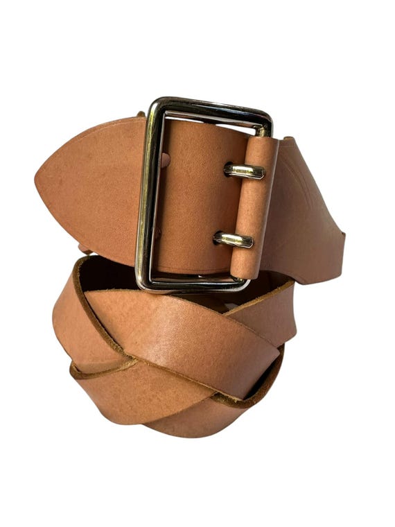 Vintage COUNTRY ROAD Wide Braided Tan Genuine Leather Belt  display picture 1