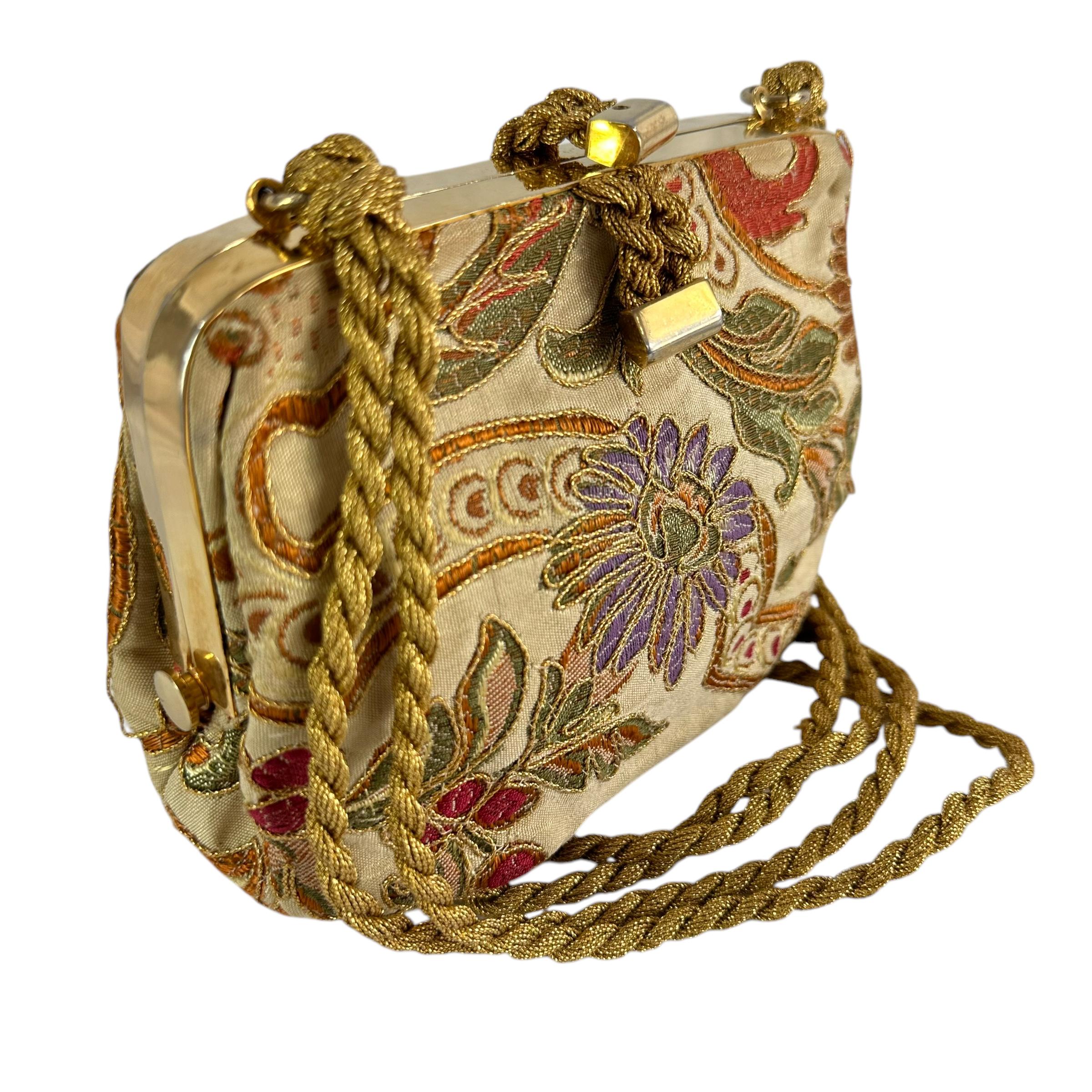 Vintage RODO Italy Floral Textile Brocade Multi Color Shoulder Bag