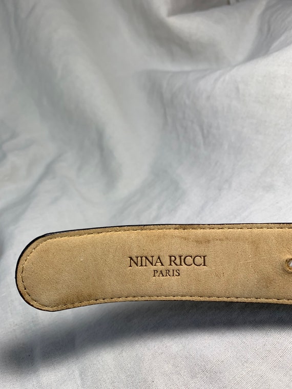 Vintage NINA RICCI black leather belt with logo m… - image 7
