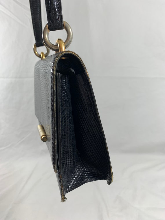Genuine vintage black lizard handbag purse front … - image 4