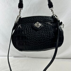Genuine vintage BRIGHTON black leather shoulder bag with croc pattern crossbody image 3