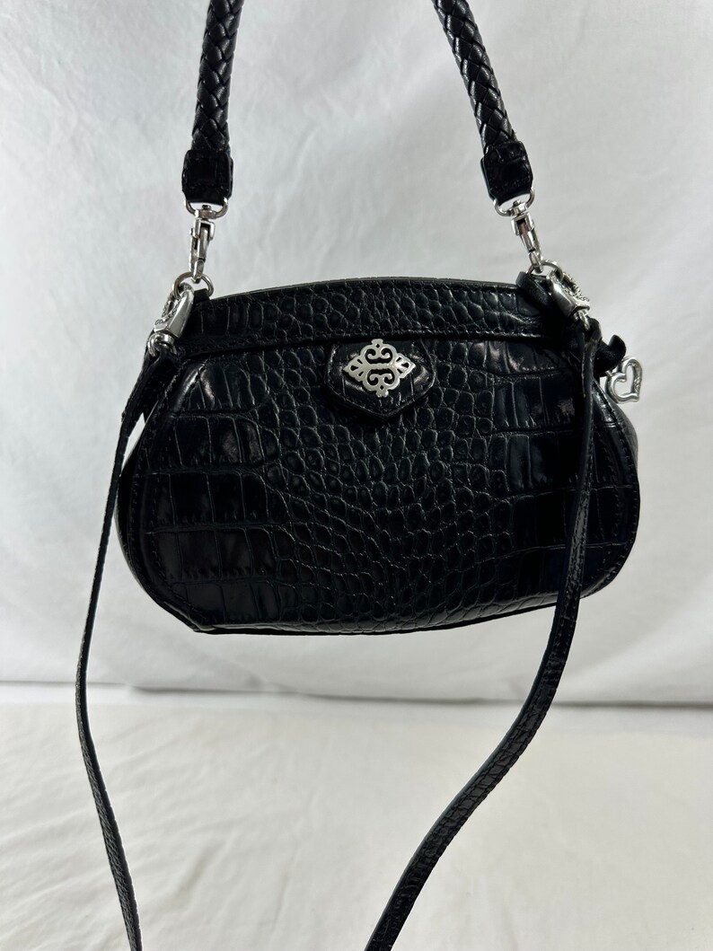 Genuine vintage BRIGHTON black leather shoulder bag with croc pattern crossbody image 3