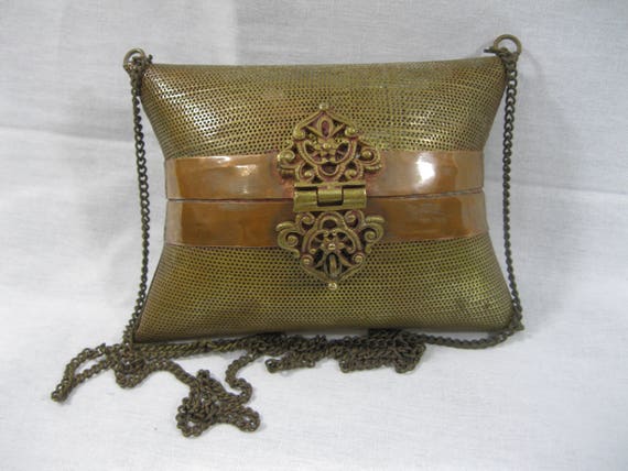 Vintage ornate perforated copper brass chain link… - image 1