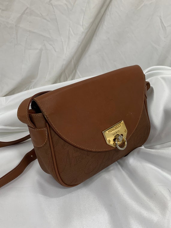 Vintage NINA RICCI tan canvas and leather shoulder