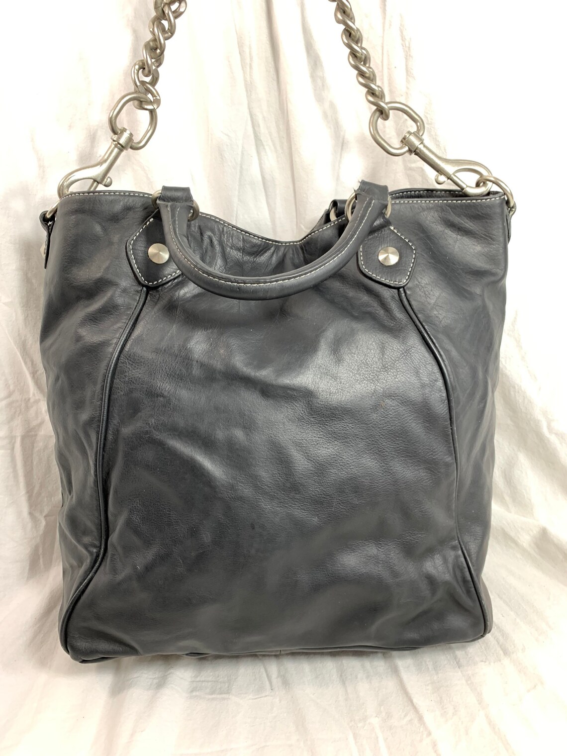 Vintage BETSEY JOHNSON black leather tote bag with kiss lock Etsy