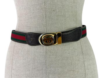 Genuine Vintage GUCCI Reversible Red Green Stripes Brown Leather GG belt 30 Genuine Vintage GUCCI Reversible Red Green Stripes Brown  main image 3