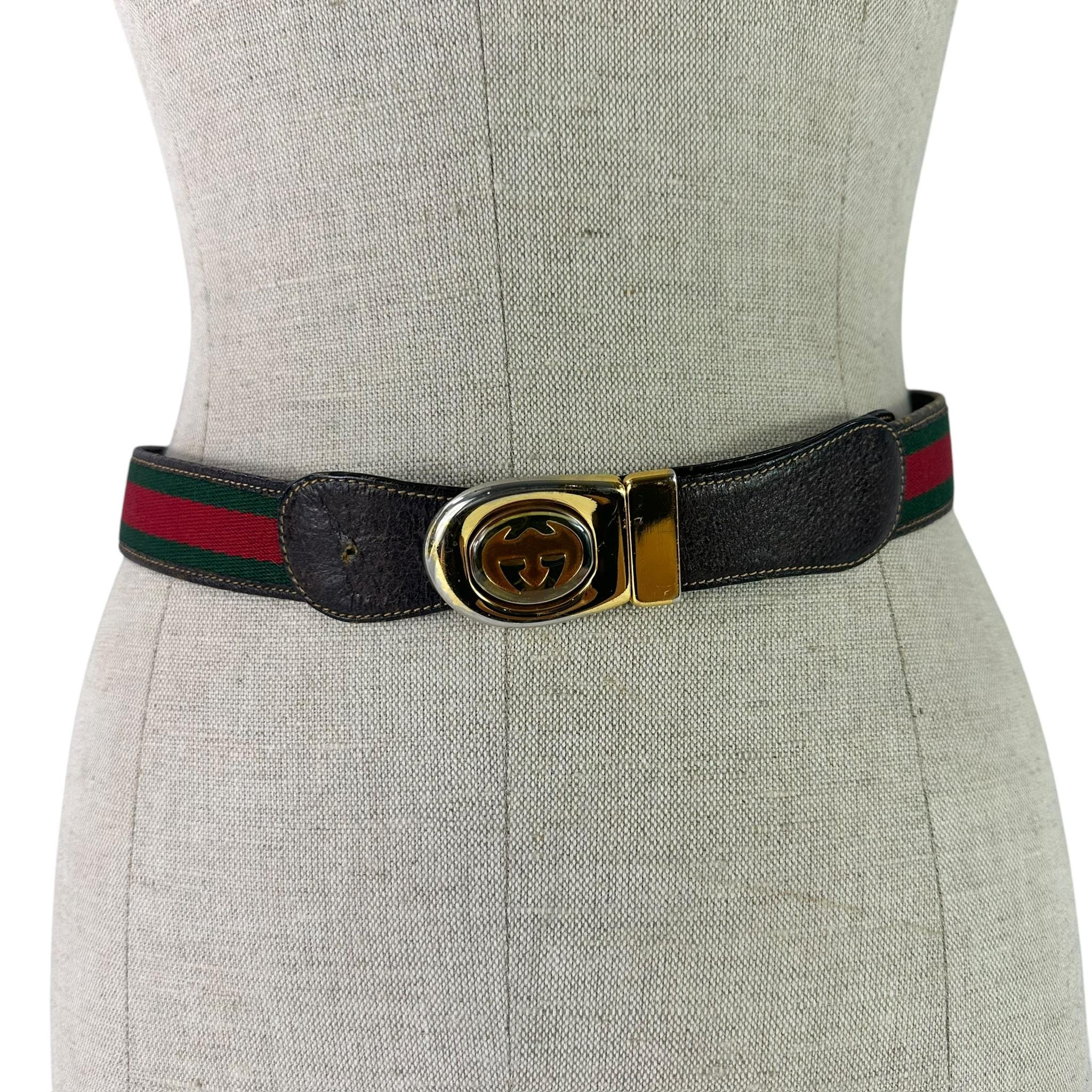 Genuine Vintage GUCCI Reversible Red Green Stripes Brown 
