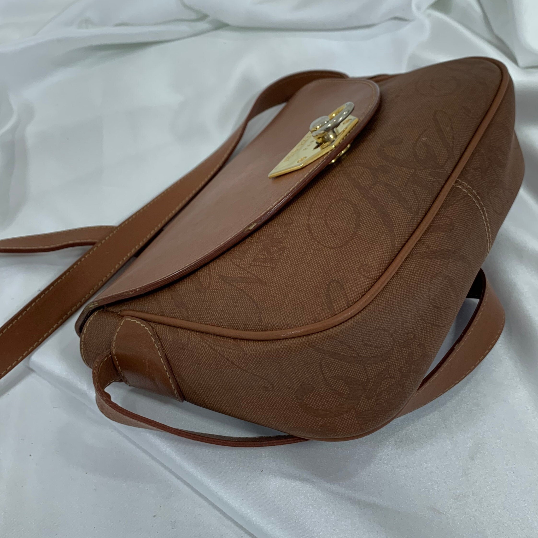 ヴィンテージ NINA RICCI タンキャンバス&レザー ショルダー