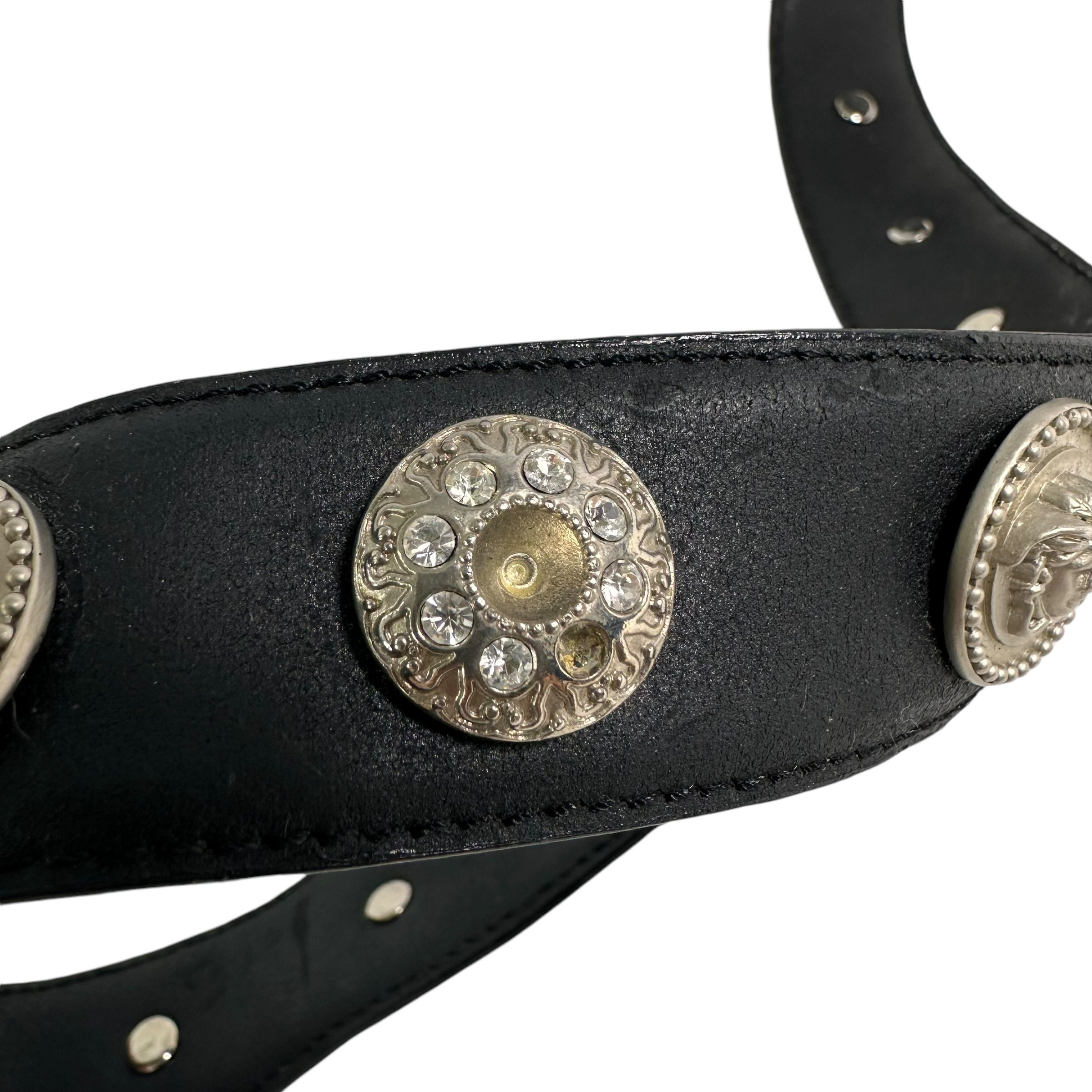 Vintage genuine GIANNI VERSACE crystal medusa rhinestone leather belt 28 unisex ⭐️?? 1980s Gianni Versace leather belts with lots of  main image 4