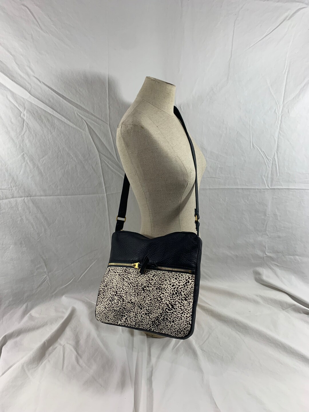 RESERVED Genuine Vintage FOSSIL Black Leather Cross Body Shoulder Bag