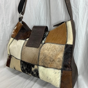 Genuine calf hair and leather handmade leather crossbody bag messenger