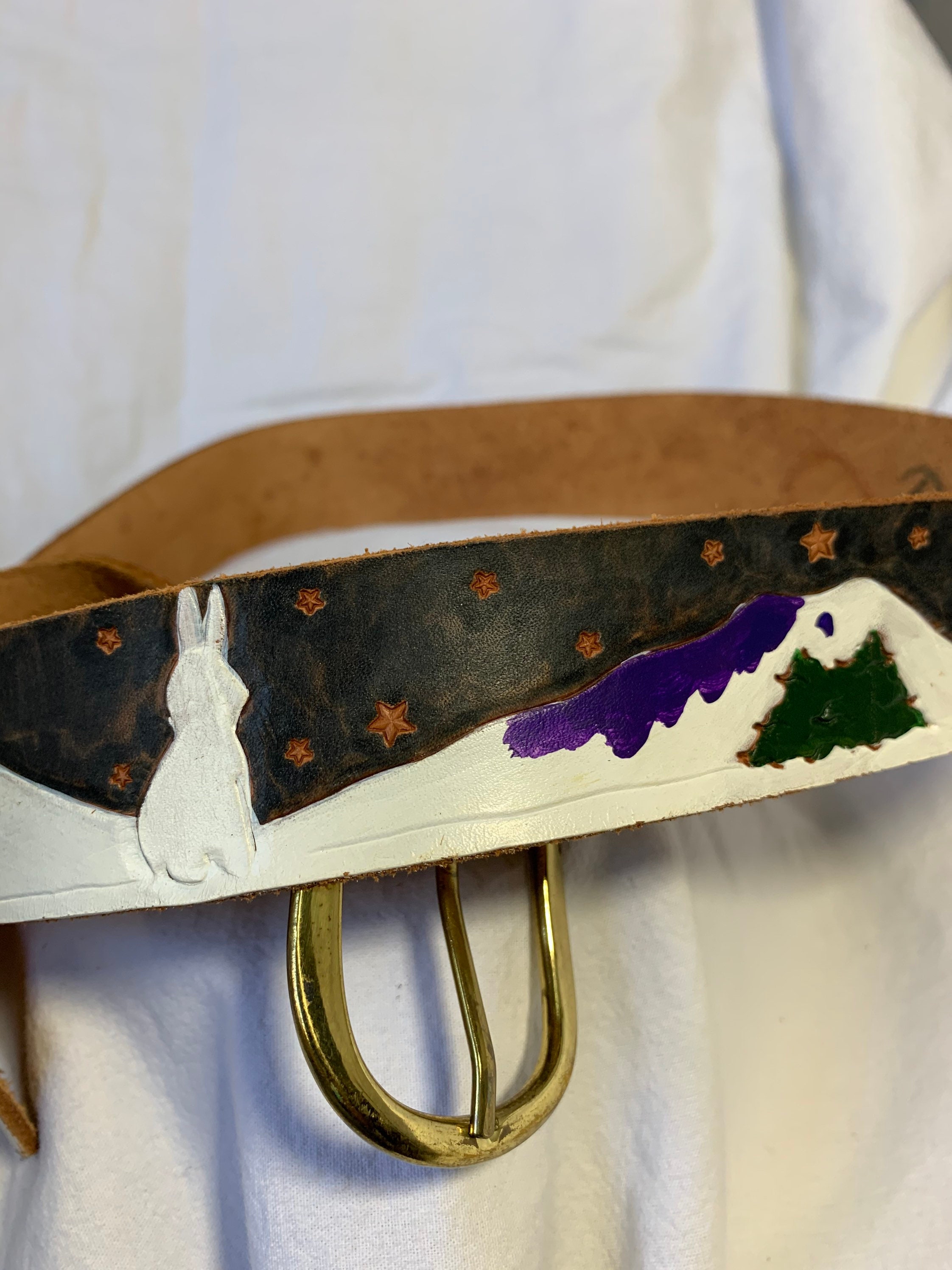 Diane Weiss NYC ski winter leather belt medium Vintage Hand Painted Diane Weiss NYC Ski Winter Leather Belt  main image 3