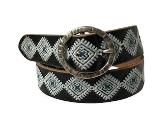 Y2K Lucky Brand Crane‎ Floral Wide Belt Boho Art Wear Leather O Ring Size 32 FLORAL_EMBROIDERED_BELT_690 main image 3