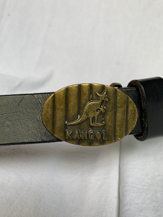 Genuine vintage KANGOL logo black leather belt sm… - image 3