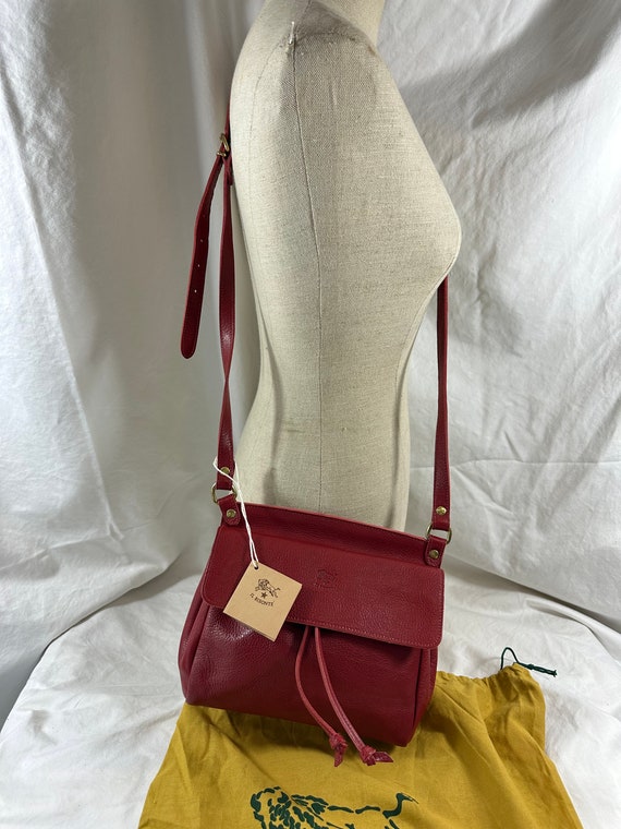 Genuine Vintage IL BISONTE Red Leather Flap Shoulder Bag Purse