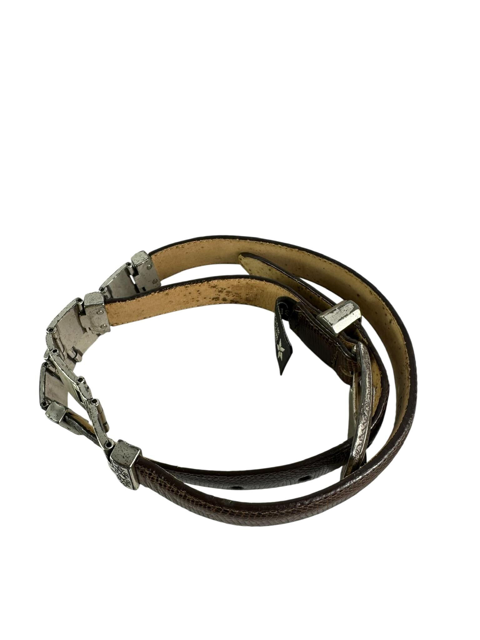 Brighton Reptile Texture Genuine Lizard Leather Vintage Medieval Metalwork Belt Retro Brighton Museum Black Leather Belt With Lizard Pattern  main image 3