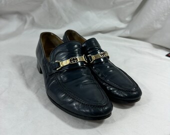 Vintage GUCCI Mens Blue Leather Shoes Designed Blue Loafers Evening Shoes Mens Gucci Shoes Loafers Gucci Made in Italy Shoes Etsy