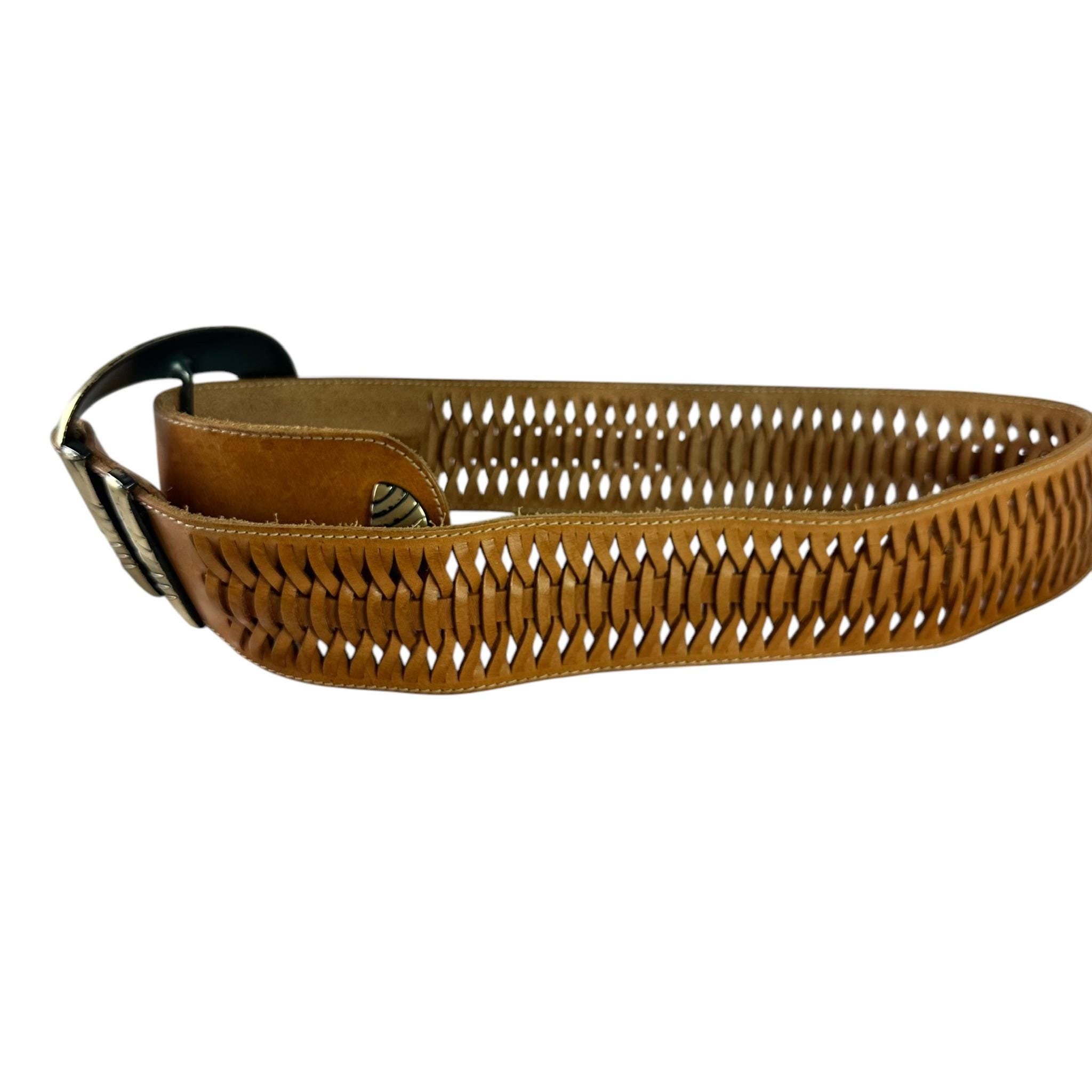 Vintage AVION Tan Boho Wide Leather Braided Belt Women