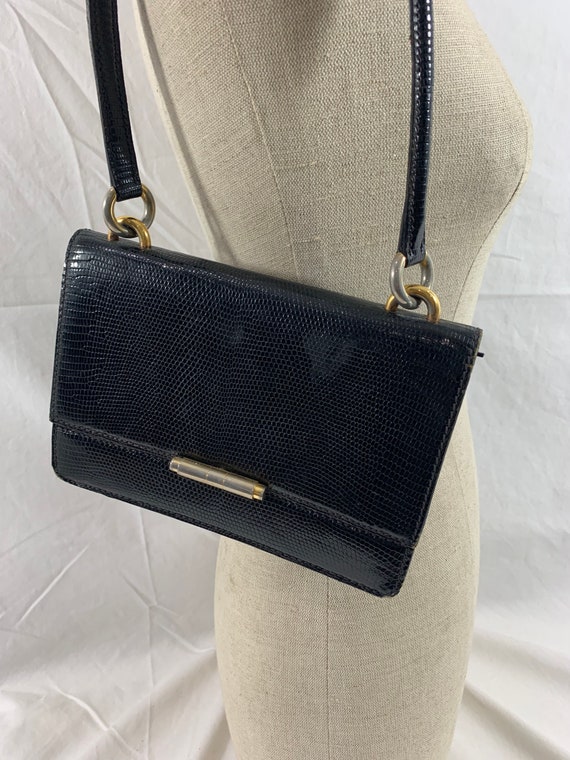 Genuine vintage black lizard handbag purse front … - image 1