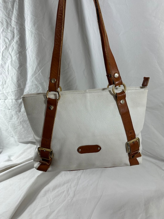 Vintage VALENTINA white tan leather tote bag purse - image 2