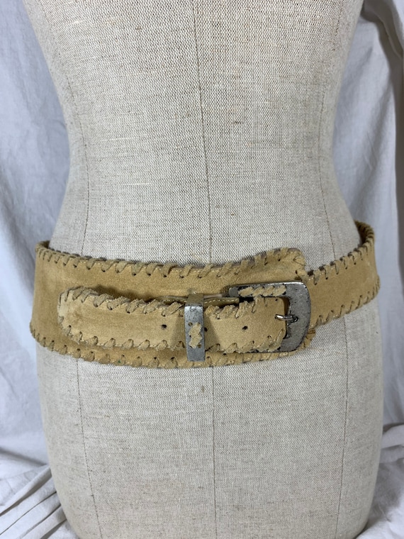 Leatherock Brown Suede Leather Belt Decorative Antique Silver Toned Buckle Tobacco Brown Suede Belt with Antique Silver Western Buckle main image 2