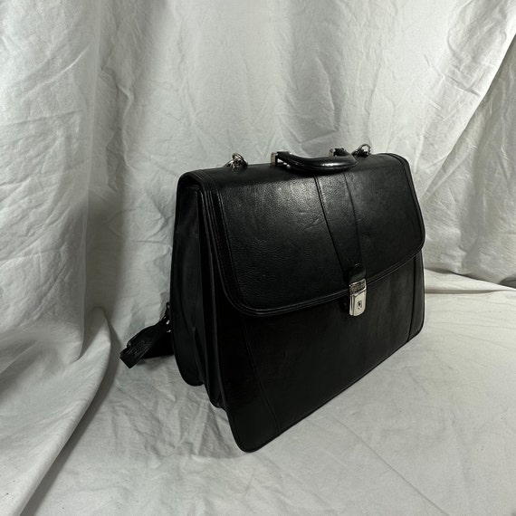 Vintage BOSCA Double Gusset Black Leather Briefcase With Shoulder Strap Etsy