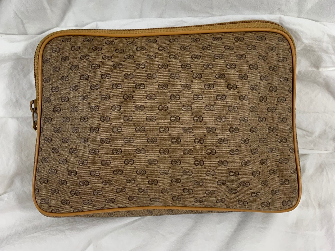 Echte Vintage GUCCI Signatur tan beschichtete Leinwand Clutch Bag Kosmetik Etsy