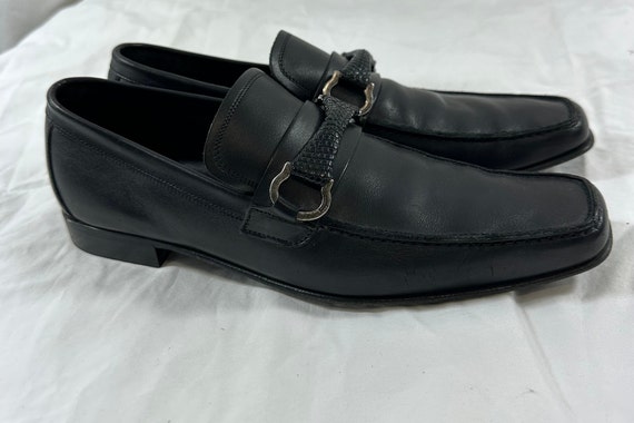 Vintage Men SALVATORE FERRAGAMO Gancio Black Leather Loafers  display picture 2