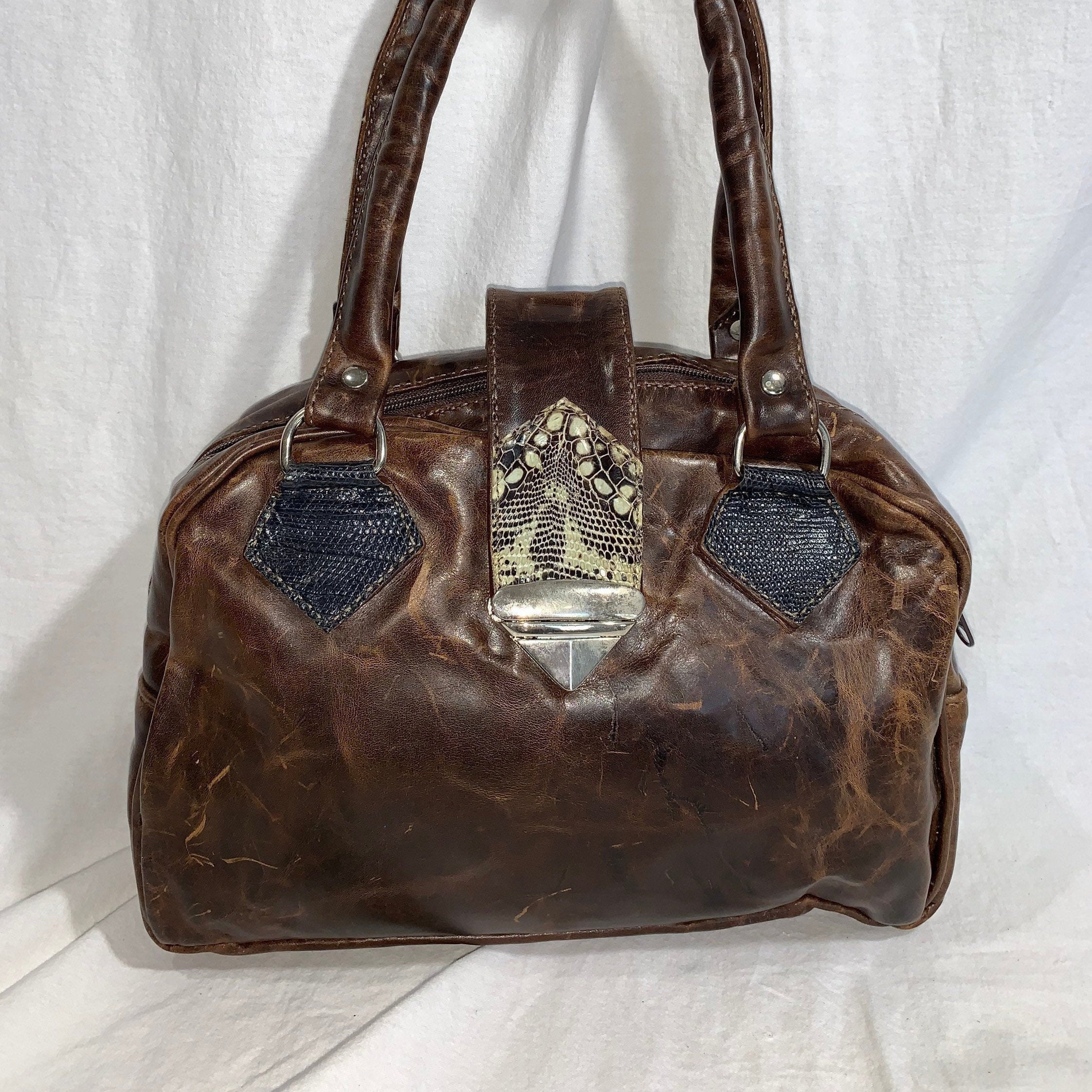 Vintage bruine leren schooltas met op maat gemaakte