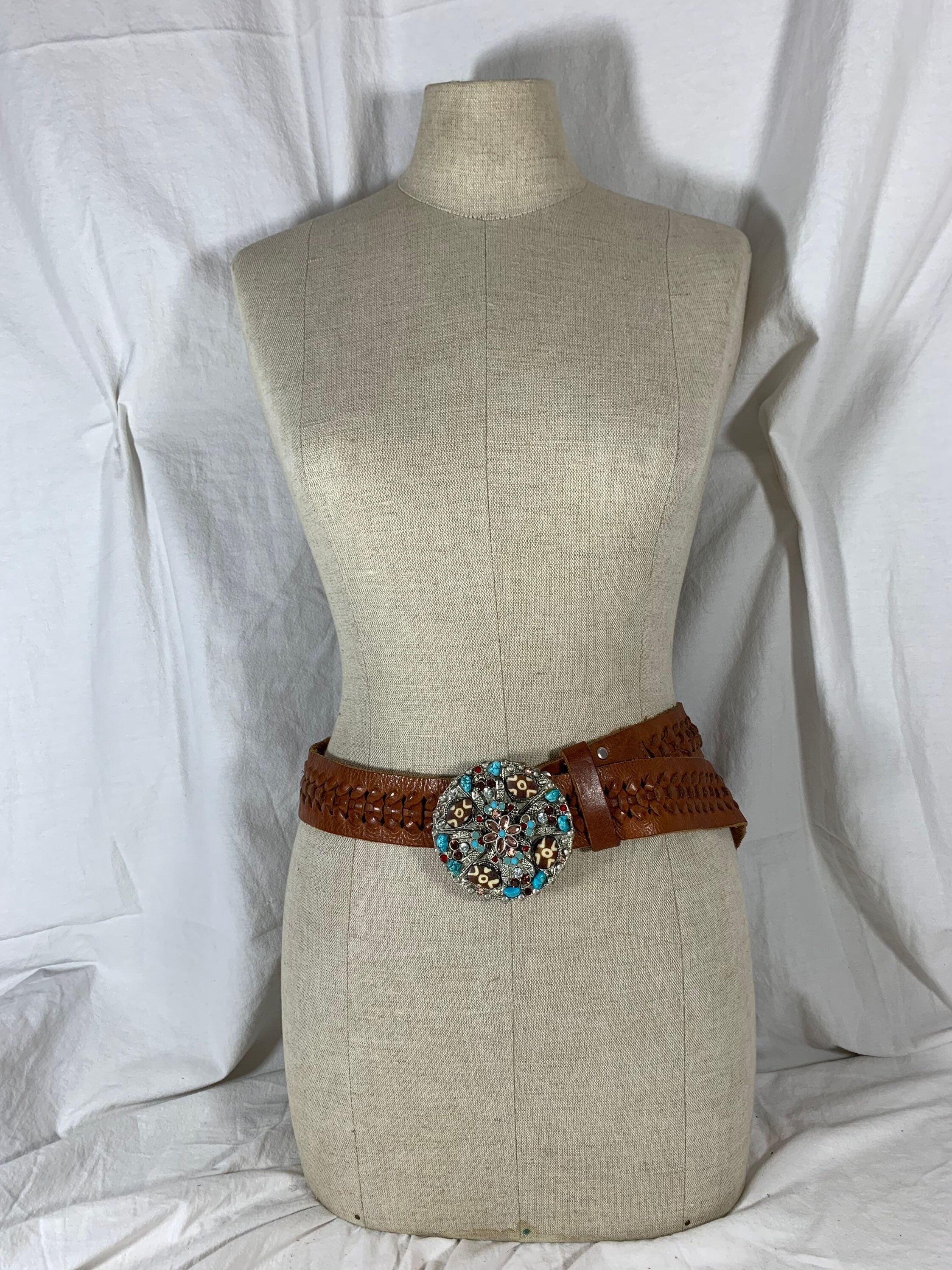 LEATHEROCK Turquoise Woven Belt Boho Western Leather Southwest Medallion Tessa Shyanne Women main image 2