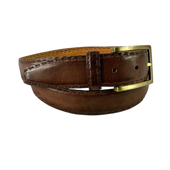 ERMENEGILDO ZEGNA Brown Stitch Leather Dress Belt Made in  display picture 3