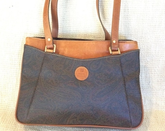 Genuine vintage PIERRE BALMAIN paisley canvas and leather shoulder bag purse