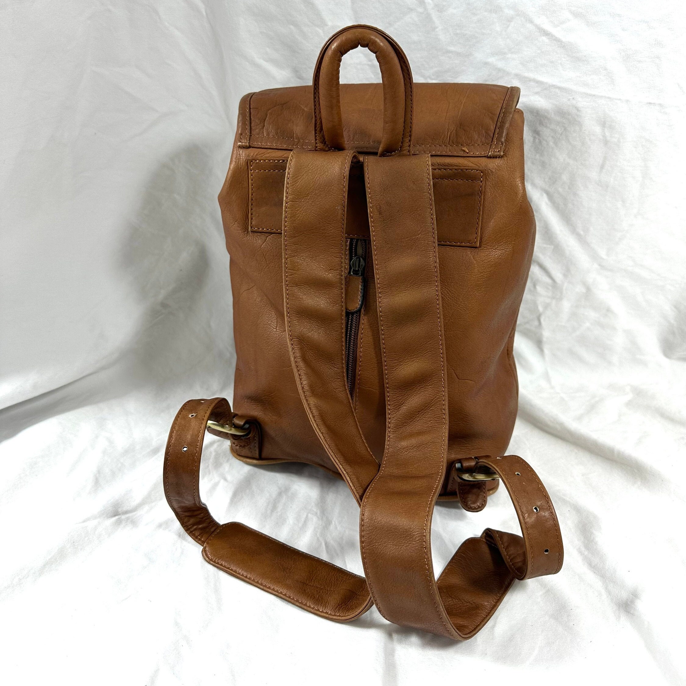 handbag strap leatherback packs Genuine BOULDER RIDGE Tan Leather Backpack Rucksack Front Flap