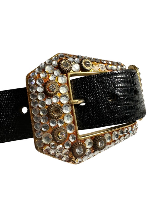 RAVID ARTISTIC DES Black Lizard Print Leather & Studded  display picture 2