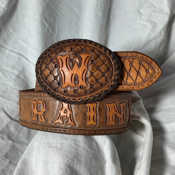Vintage Hand Engraved Genuine Leather Belt Personalized Leather Belt Handmade Leather Belts Engraved  main image 3